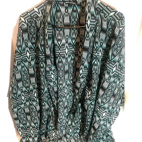 Unique Spectrum 3X Green & Black Print Open Front Kimono Cardigan Plus Size - Picture 2 of 12